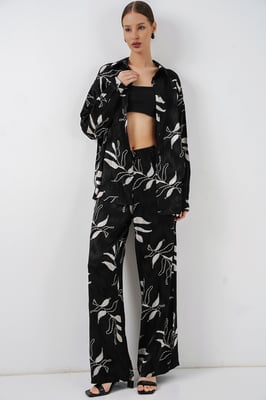 Blumenhemd & Hochbundweite Hosen Zweiteiliges Set