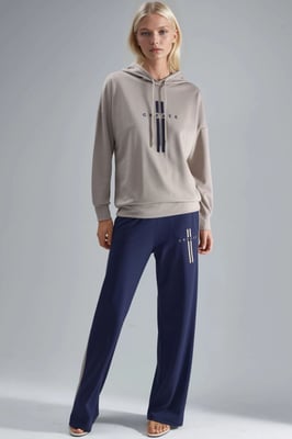 Modal Touch Kapuzen-Sweatshirt & gestreifte Detail-Hosen Set