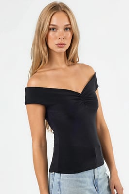 Off-Shoulder Enganliegendes Sandfarbenes Crop Top