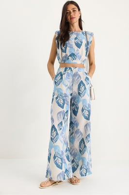Blumenmuster Crop-Top und weite Hose Set