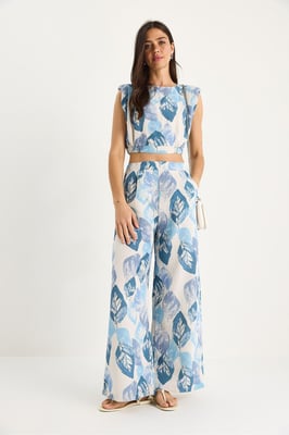 Blumenmuster Crop-Top und weite Hose Set