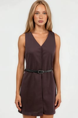 V-Ausschnitt A-Form Fit Mini Kleid