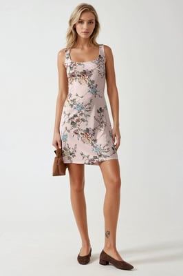 Körperbetontes Mini-Kleid mit quadratischem Kragen und floralem Druck