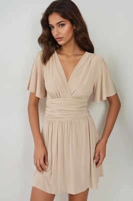 V-Ausschnitt Kurzarm-Minikleid