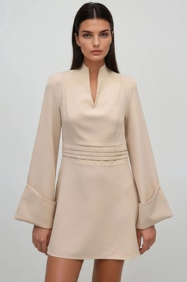 Elegantes V-Ausschnitt Langarm-Mini-Kleid