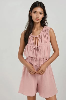 Texturiertes Kurzbein-Jumpsuit mit Rundhalsausschnitt
