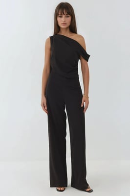 Weitgelegte asymmetrische Kragen-Jumpsuit