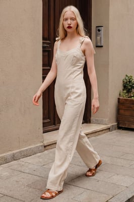 Herzchen-Ausschnitt Leinenmischung Jumpsuit