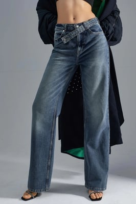 SQUALO hohe-taillierte weite Jeans