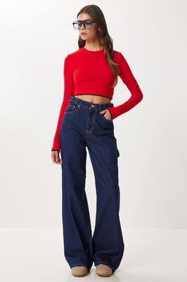 Hoch geschnittene Baggy-Fit weit geschnittene Jeans