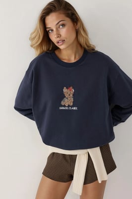 Bestickter Rundhalsausschnitt Sweatshirt