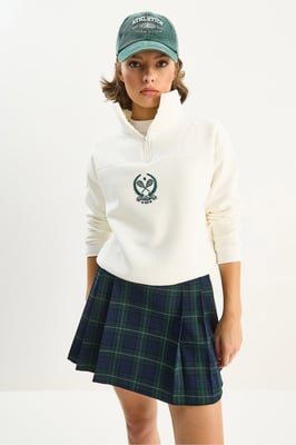 Bestickter Reißverschluss-Kragen-Sweatshirt