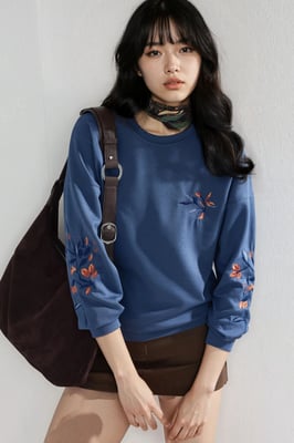 Modal Touch Rundhals Bestickter Sweatshirt