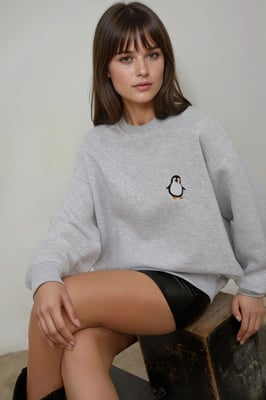 Komfort Sweatshirt mit Tiermuster und gesticktem Rundhalsausschnitt