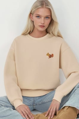 Bequemes Tiermuster bestickter erhöhter Rundhalsausschnitt Sweatshirt