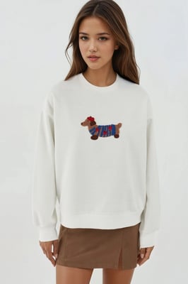 Übergroßer Rundhalsausschnitt Bestickter Baumwollpullover
