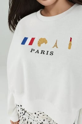 Bestickter Rundhals-Sweatshirt aus Baumwolle