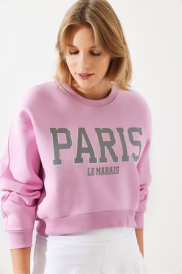Gekürztes Sweatshirt mit Rundhalsausschnitt aus Baumwolle und Frontdruck