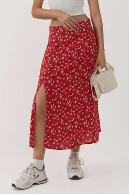 Blumige Hohe Taille Midi-Rock