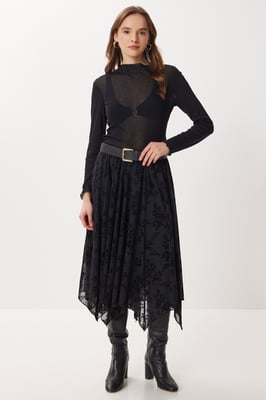 Hochtaillierter floraler Midikleid A-Linie Rock