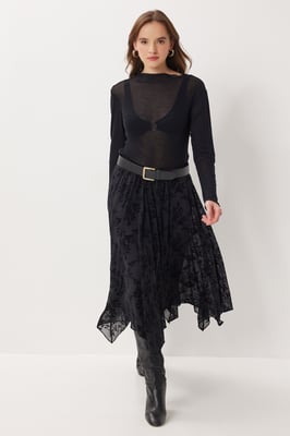 Hochtaillierter floraler Midikleid A-Linie Rock
