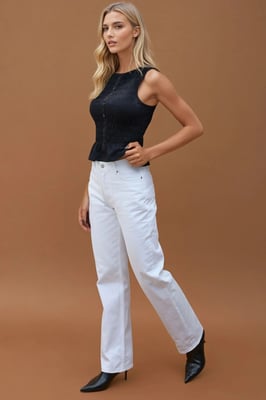 Hochtaillierte Gerade Jeans