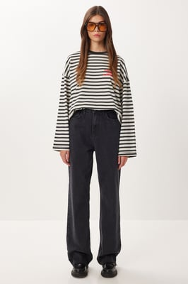 Hochtaillierte gerade Denim-Jeans