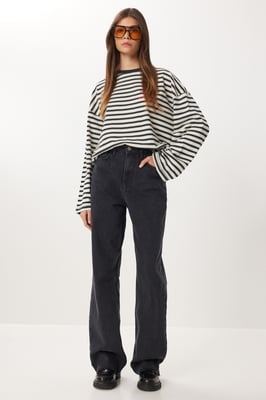 Hochtaillierte gerade Denim-Jeans