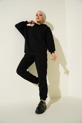 Übergroßes Kapuzen-Sweatshirt und aktive Hose Set