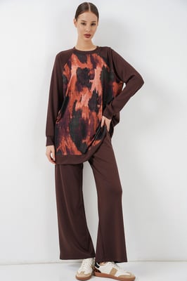 Oversize Tunika mit abstraktem Print und Hose Set