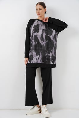 Oversize Abstrakter Druck Rundhals-Tunika & Hose Set