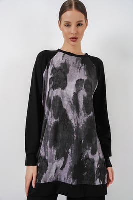 Oversize Abstrakter Druck Rundhals-Tunika & Hose Set