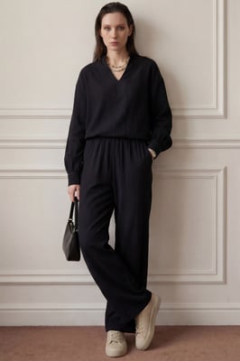 V-Ausschnitt Bluse & Schlaghose Muslin Zweiteiliges Set
