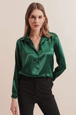 Satin Langarm Hemd mit Knopfleiste