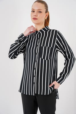 Gestreiftes Button-Down Langarmhemd mit Tasche