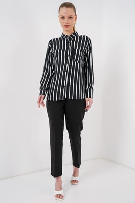 Gestreiftes Button-Down Langarmhemd mit Tasche