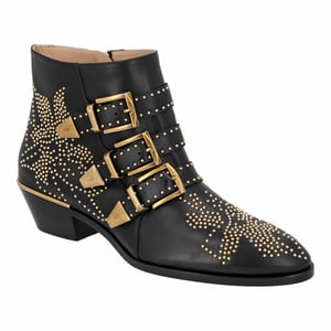 Chloé Damen-Stiefeletten „Susanna“ aus schwarzem Leder mit goldenen Nieten