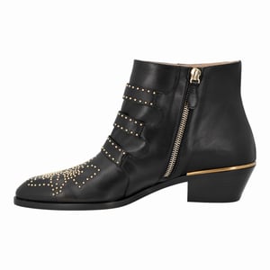 Chloé Damen-Stiefeletten „Susanna“ aus schwarzem Leder mit goldenen Nieten