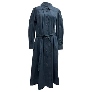 Tory Burch Artist Langarm-Midi-Hemdkleid aus marineblauer Baumwolle