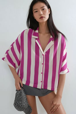 Relaxed Fit Gestreiftes Button-Up Hemd