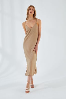 V-Ausschnitt Schlitz-Midi-Kleid