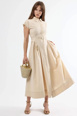 Midikleid mit Gürtel und Hemdkragen