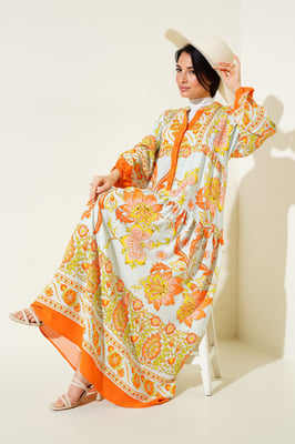 Bedrucktes V-Ausschnitt-Maxikleid