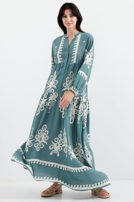 Gemustertes V-Ausschnitt Maxikleid