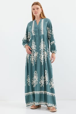 Gemustertes V-Ausschnitt Maxikleid