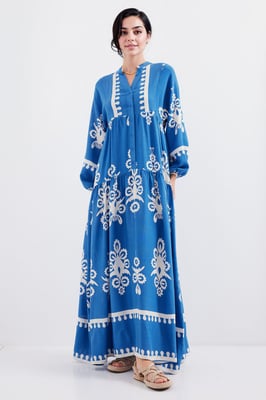 Gemustertes V-Ausschnitt Maxikleid
