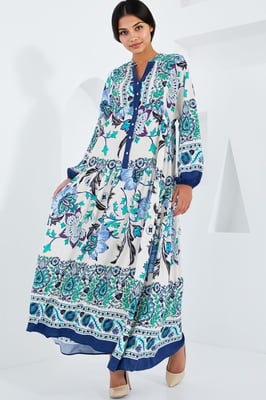 Bedrucktes V-Ausschnitt-Maxikleid