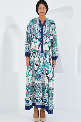 Bedrucktes V-Ausschnitt-Maxikleid