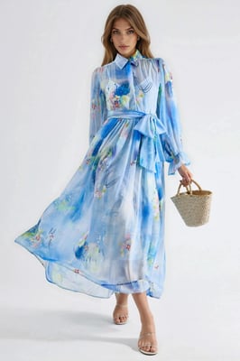 Maxi-Shirtkleid mit Gürtel im abstrakten Muster