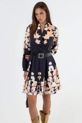 Blumenmuster V-Ausschnitt Tailliertes Minikleid